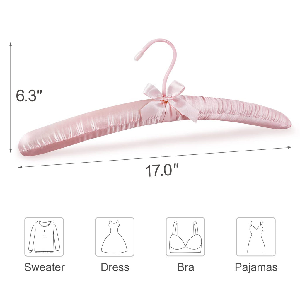 Satin Padded Hangers for Women Clothing 17-inch 10 Pack Pink