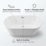 67" Acrylic Freestanding Bathtub, Deep Soaking Tub with Non-Slip Base, cUPC Certified Free Standing Tub, Chrome Drain