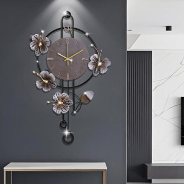 Wall Clock, Silent Quartz Movement Battery Operated with Pendulum, Oversized Metal Modern Large Wall Clocks Bedroom