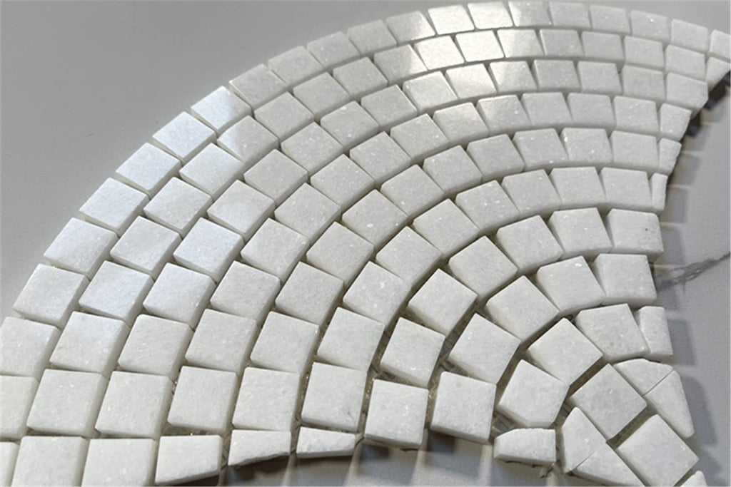 Thassos White Marble Fish Scale Scallop Fan Pattern Mini Mosaic Tile Polished Kitchen Bath Wall Floor Backsplash