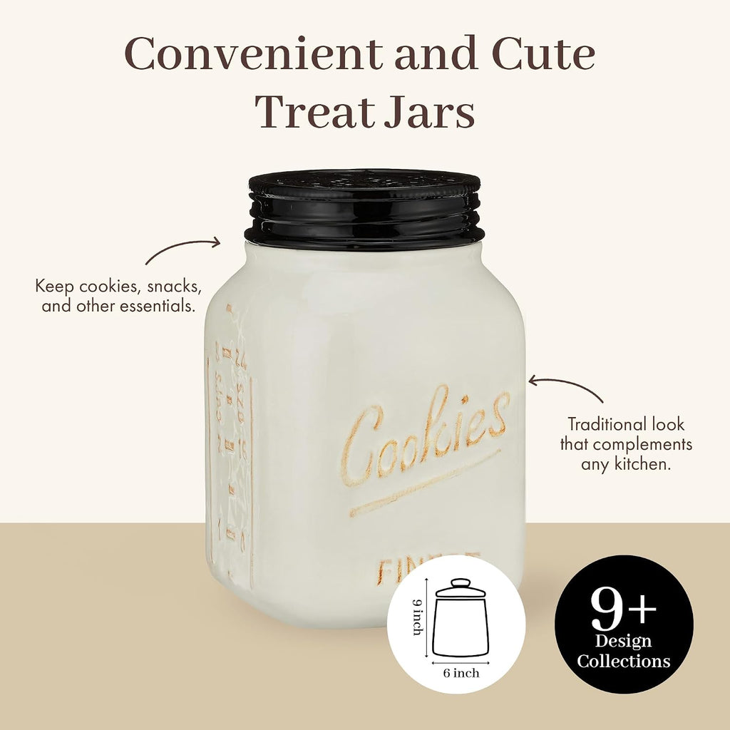 Ceramic Cookie Jar - Cute Kitchen Counter Storage Canister with Lid