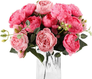 Bundles Peonies Artificial Flowers, Fake Silk Peonies Bouquet of Flowers Decor Faux Floral Table Centerpieces - Set of 4