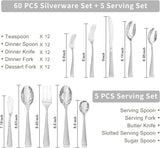 Silverware Set, 65-Piece Flatware Set for 12, 18/10 Stainless Steel Cutlery Set with Bead Edge, Utensil