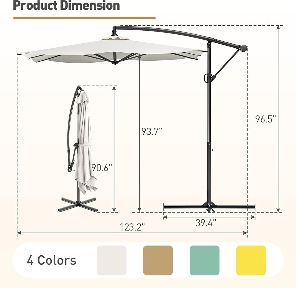 9 x 11.5FT Offset Patio Umbrella, Cantilever Hanging Outdoor Umbrella w/360-degree Rotation, Handy Crank