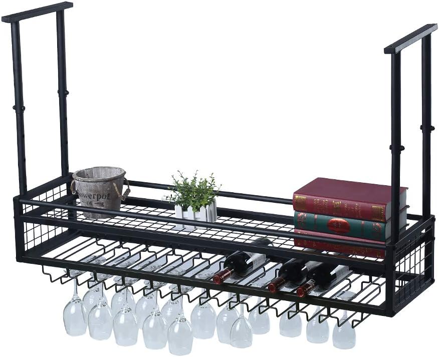 Ceiling Wine Rack Wall Mounted,Hanging Wine Glass Rack Ceiling Wine Shelf | Perfect for Bar Restaurants,The
