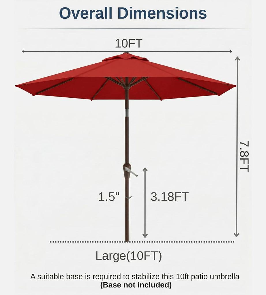 10FT Patio Umbrella, Outdoor Umbrella with Push Button Tilt and Crank, 8 Sturdy Ribs