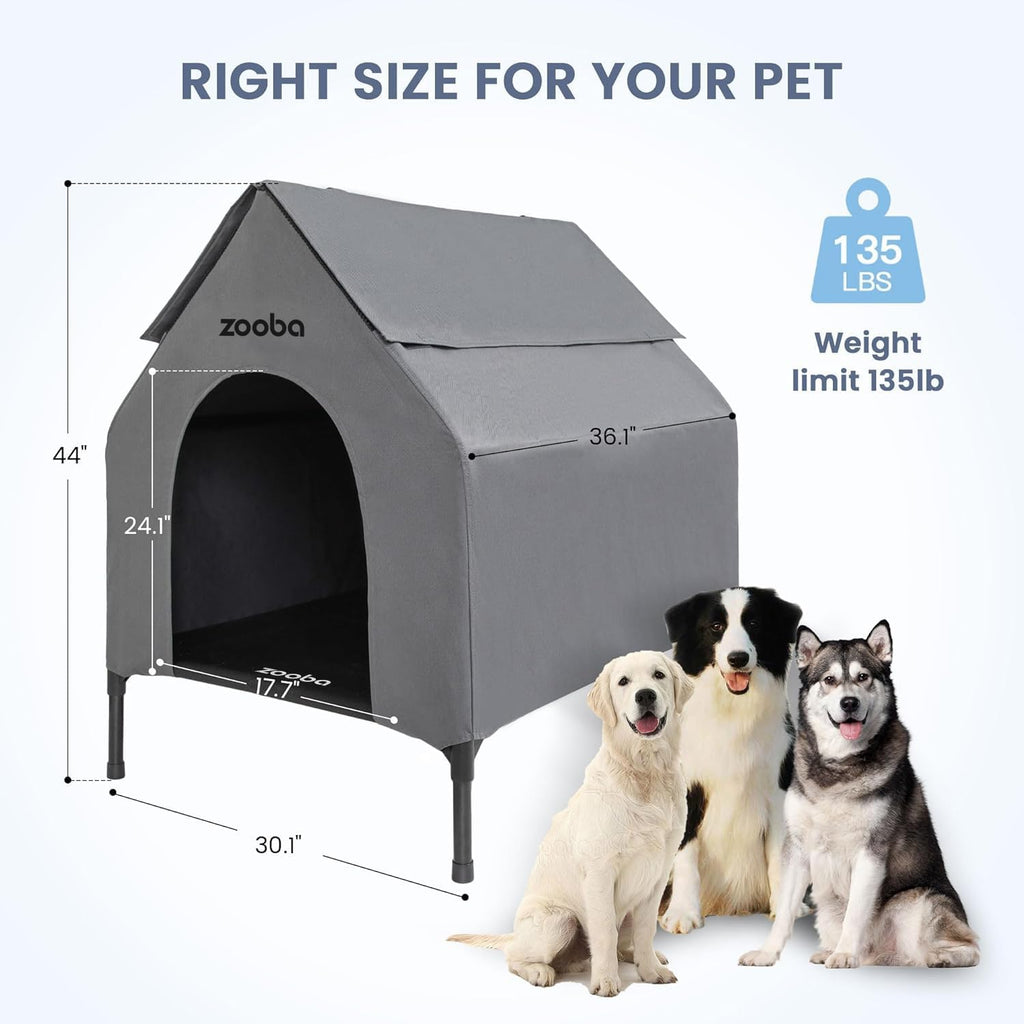 Large Dog House Outdoor, 36in Elevated 2-in-1 Cot & Canopy