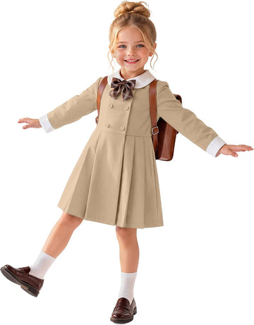 Girls' Long Sleeve School Uniform Pleated Dress