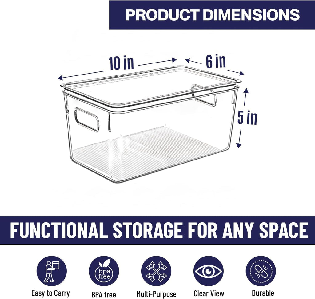 Clear Plastic Storage Bins with Lids, Perfect Organization or Pantry Organization and Storage, Stackable Fridge