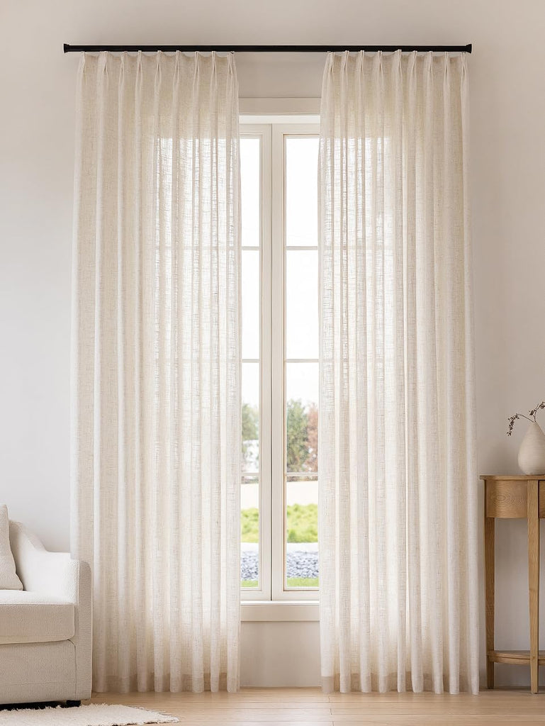 Liz Sheer Pinch Pleated Linen Curtains 102 Inches Long - Light Filtering Pleat Curtains, Window Curtains, Luxury