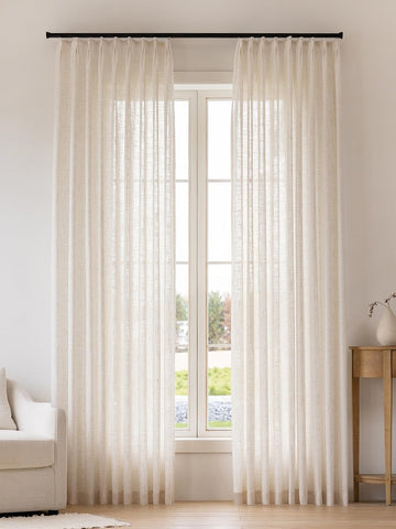 Liz Sheer Pinch Pleated Linen Curtains 102 Inches Long - Light Filtering Pleat Curtains, Window Curtains, Luxury