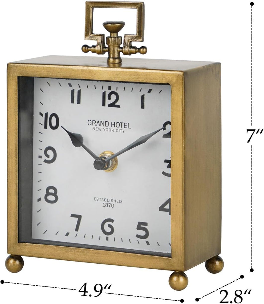 HOME Small Gold Table Clock, Silent Non-Ticking Classic Battery Operated Decorative Mantel Desk Shelf Clock for
