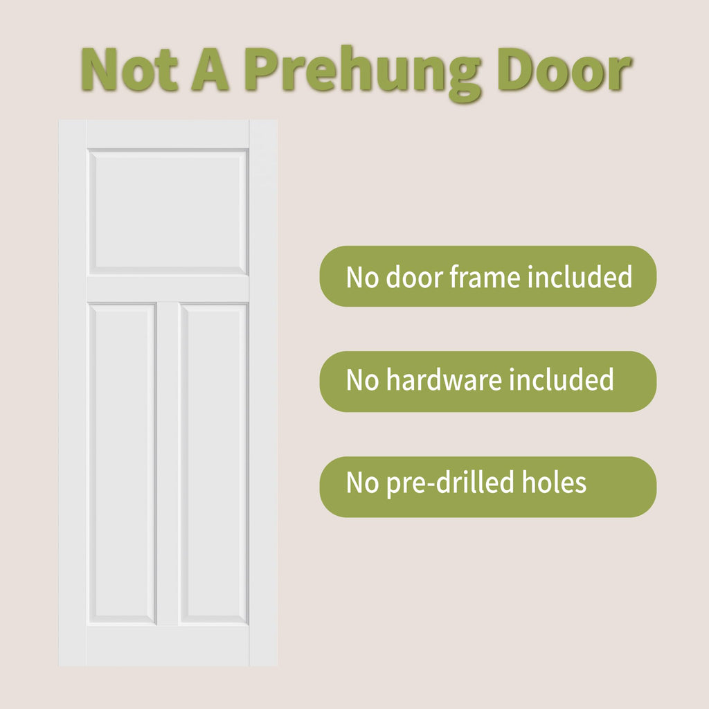 30"x 80" Interior Door Slab, 3-Panel Solid Core Doors White Primed