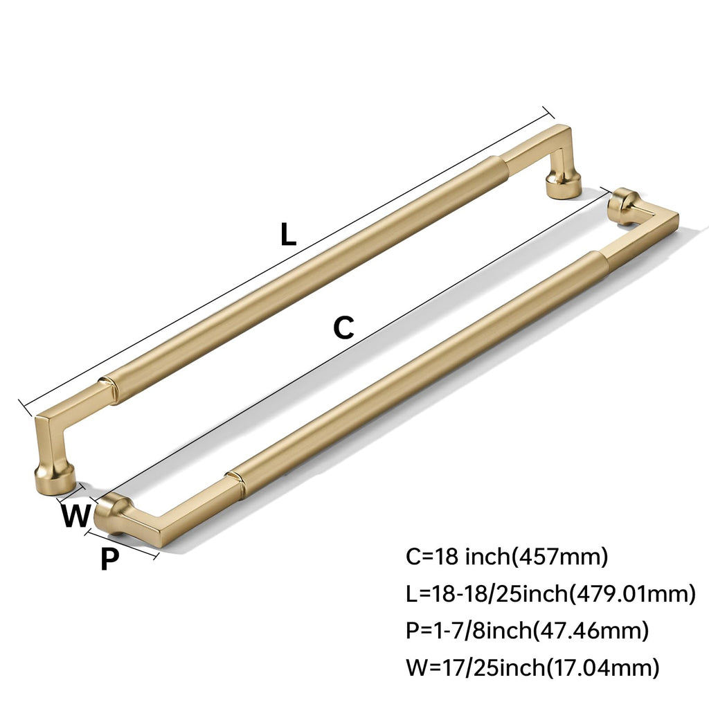 1-Pack Appliance Handle Pull 18-Inch(457mm) Satin Brass Cabinet Pulls,Heavy-Duty Brushed Brass Handles Cabinets
