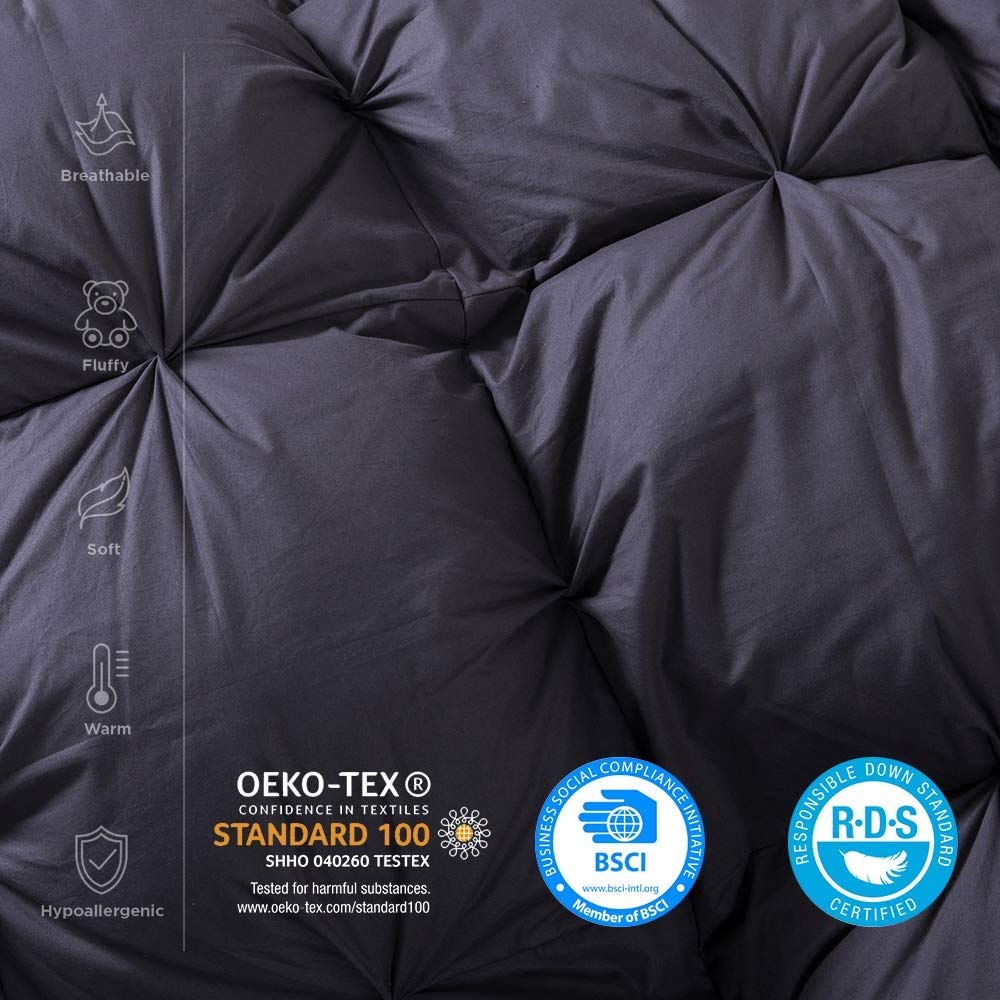 Luxurious All-Season Goose Down Feather Comforter Duvet Insert, Classic Gray, Premium Baffle Box, 1200 Thread Count