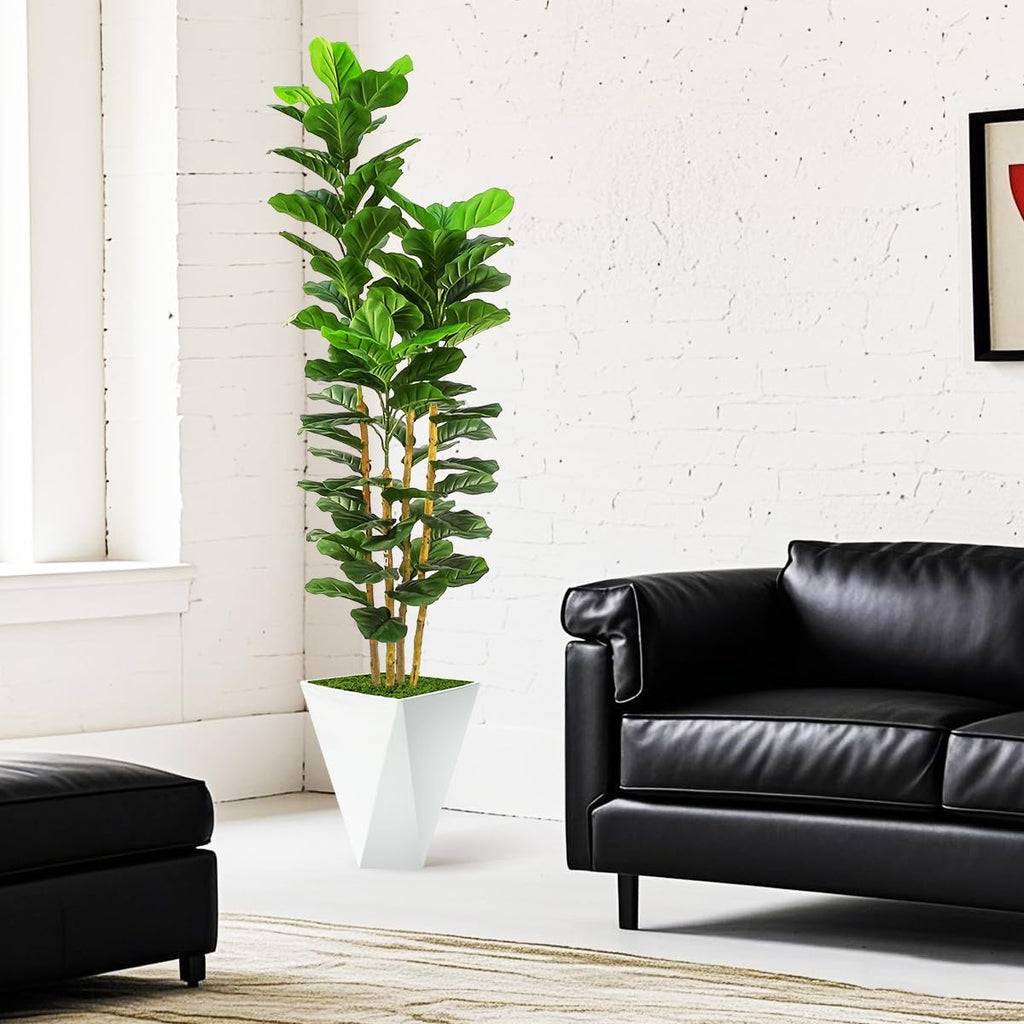 Fiddle Leaf Fig Tree,6ft Tall Fake Plant Indoor with White Planter,Faux Ficus Tree with Natural Wood Trunk Living