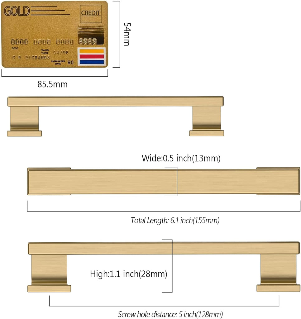 10 Pack Champagne Bronze Cabinet Pulls 5 Inch(128mm) Hole Center Kitchen Cabient Hardware Brushed Brass Cabinet Handles