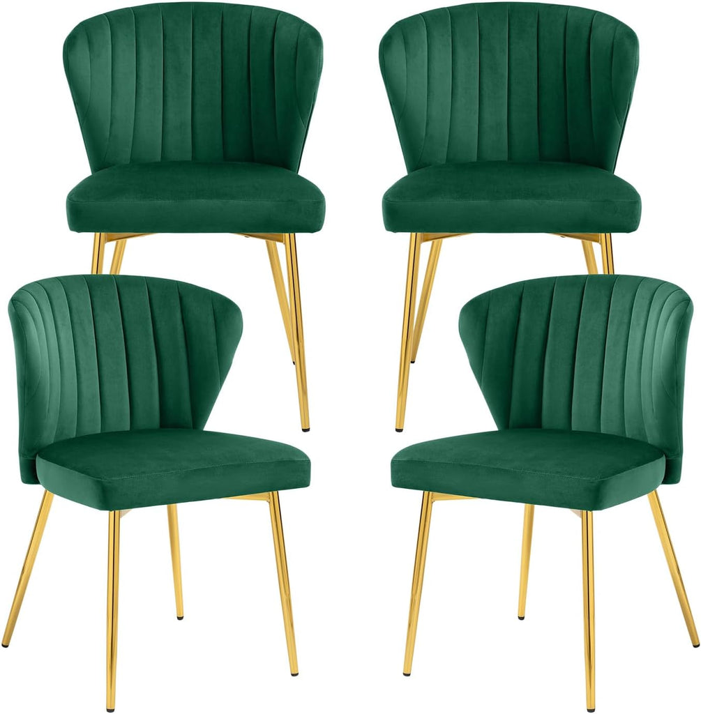 Velvet Dining Chairs Set of 4, Tufted Upholstered Dining Room Chairs with Gold Metal Legs, Mid-Century Modern Style, Green