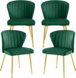 Velvet Dining Chairs Set of 4, Tufted Upholstered Dining Room Chairs with Gold Metal Legs, Mid-Century Modern Style, Green
