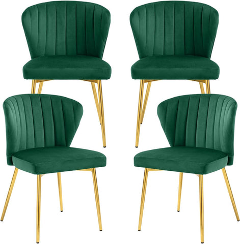 Velvet Dining Chairs Set of 4, Tufted Upholstered Dining Room Chairs with Gold Metal Legs, Mid-Century Modern Style, Green