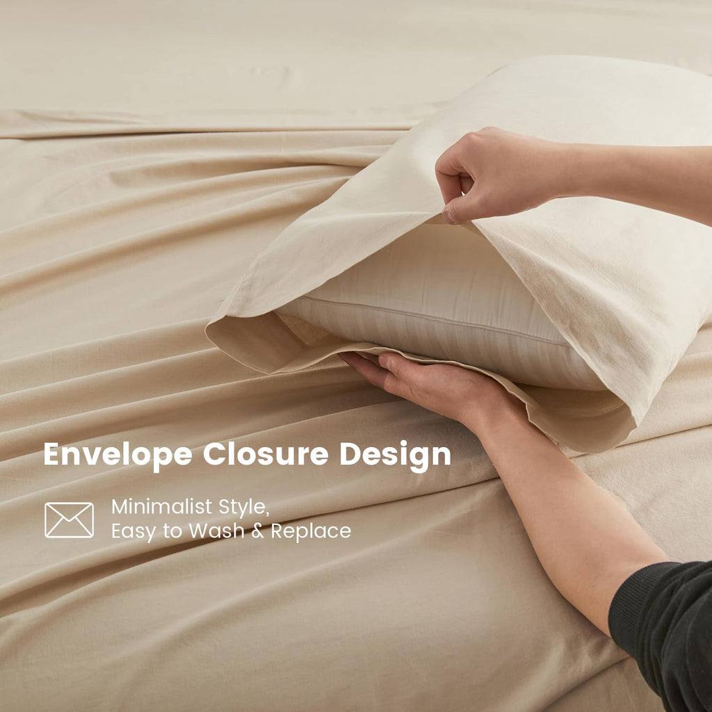 Belgian Linen Sheet Set Solid Color - 4 Pieces (1 Flat Sheet, 1 Fitted Sheet & 2 Pillowcases) Natural Flax Cotton