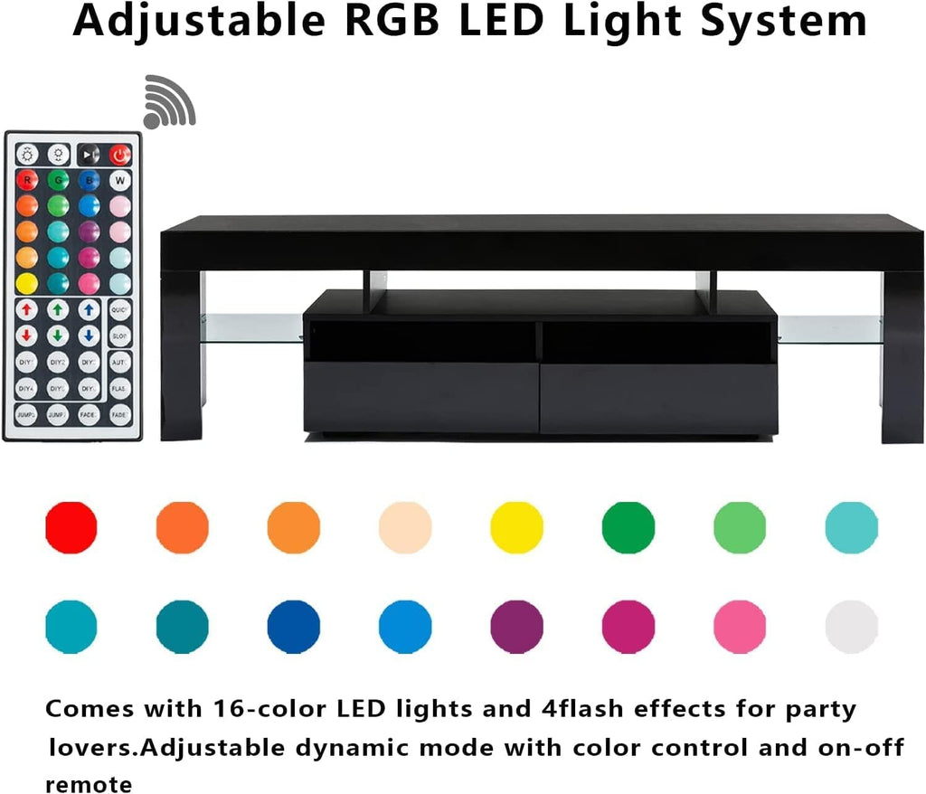 70IN LED TV Stand for 65/75/85 inch TV, High Glossy Modern Entertainment Center with Drawer and Led Lights