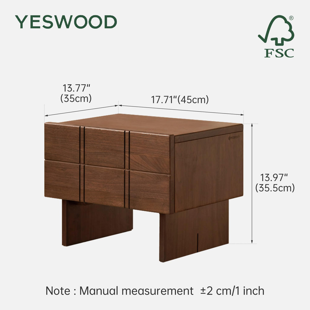 Solid Walnut Nightstand with Drawers, Mid Century Modern Nightstands, Low Profile Night Stand for Low Bed, Fluted