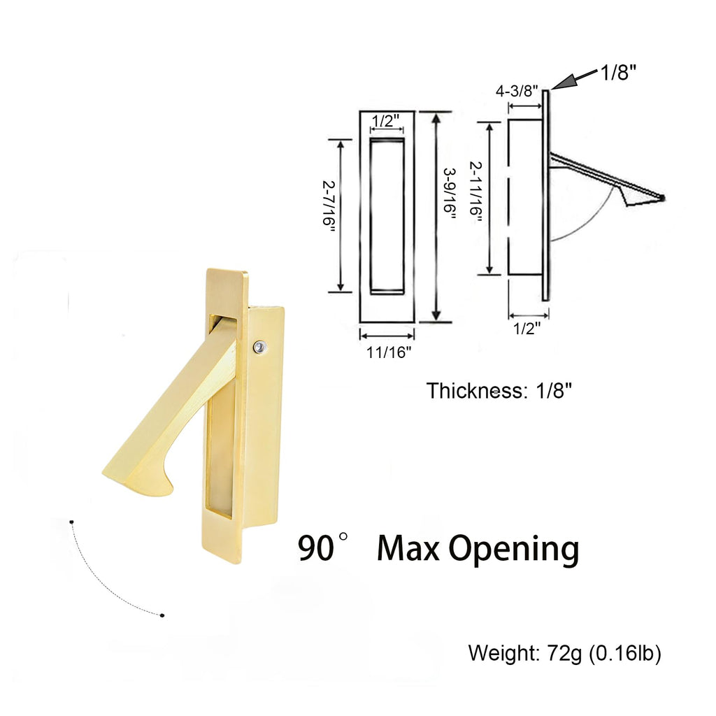 Pocket Door Handles Edge Pull,Flush Finger Hardware,Satin Brass,2