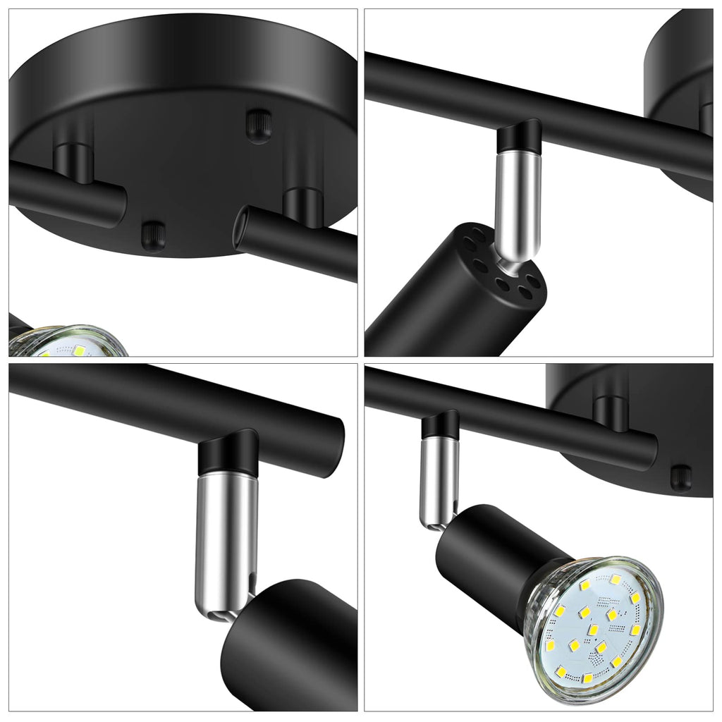 LED 4 Light Track Lighting Kit, 24.8'' Black 4 Way Ceiling Spot Lighting, Flexibly Rotatable Head, Track Light