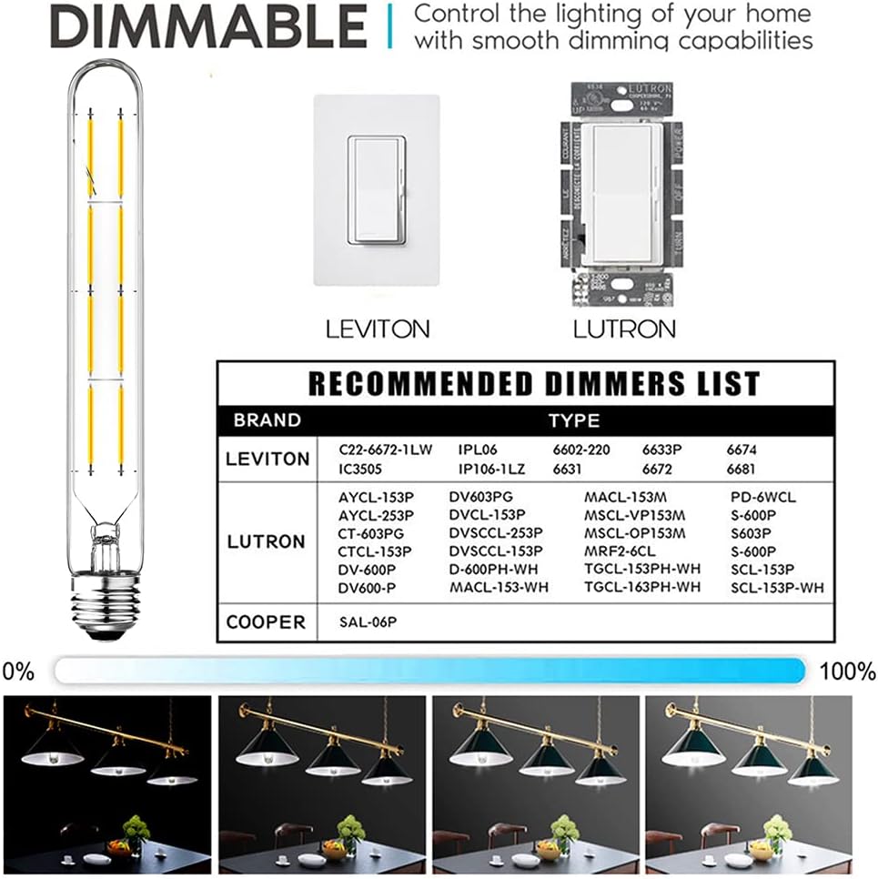Dimmable T10 LED Edison Bulbs 8.9inch E26 Long Tubular Light Bulb 75 Watt