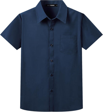 Boys Short Sleeve Button Down Dress Shirt with Chest Pocket
