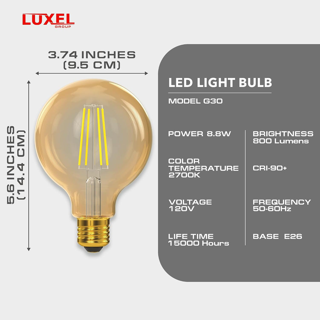 Vintage LED Edison Bulbs G30/G95-8.8W Equivalent 60W - Dimmable Medium Brightness Soft White 2700K Antique LED