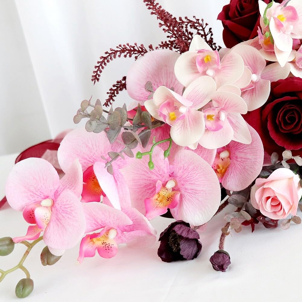 Wedding Bouquets Artificial Orchid Rose Flowers Wedding Bouquets for Bride Bridesmaid Holding Flower Cascading Bridal