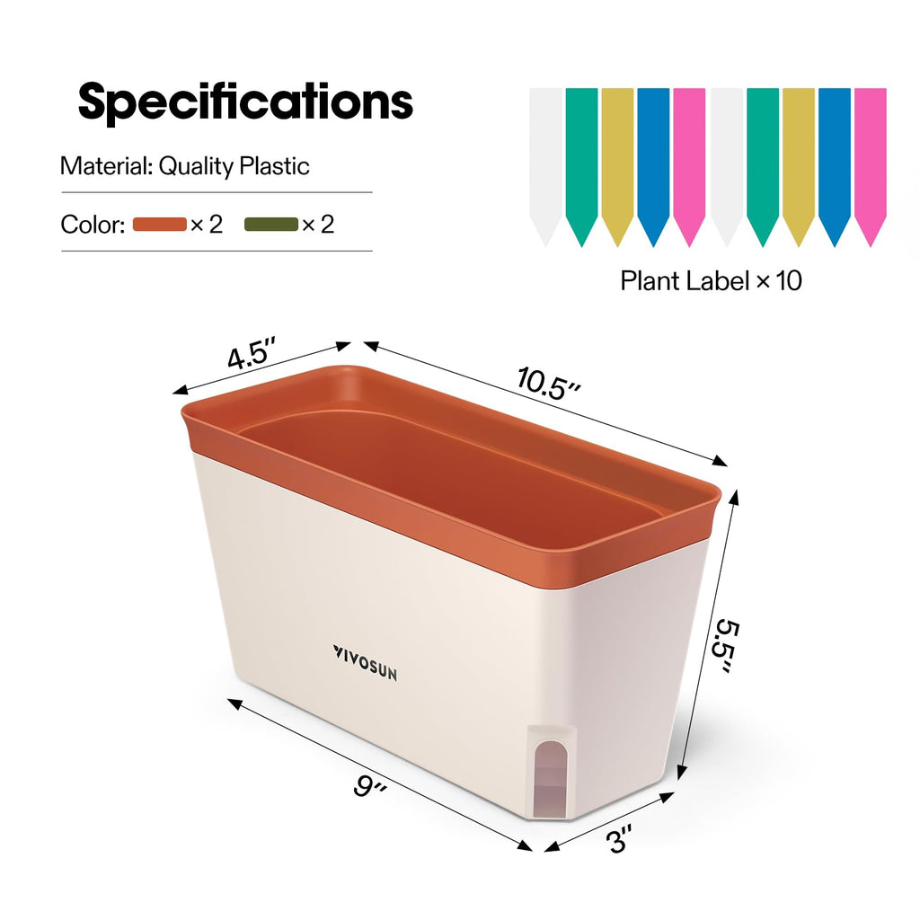 Self-Watering Planters, 4-Pack 10.5 in Window Herb Planter Box