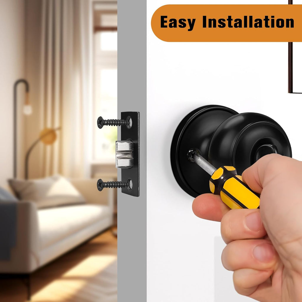 Black Door Knobs, Privacy Door Knob Bedroom, Interior Door Knob with Thumb Turning Locking Button, 8 Pack