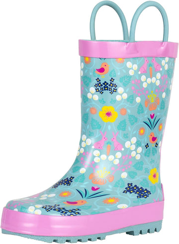 Toddler Rain Boots, Kids Rain Boots Waterproof Rubber Boots for Girls and Boys with Fun Patterns and Easy-On Handles