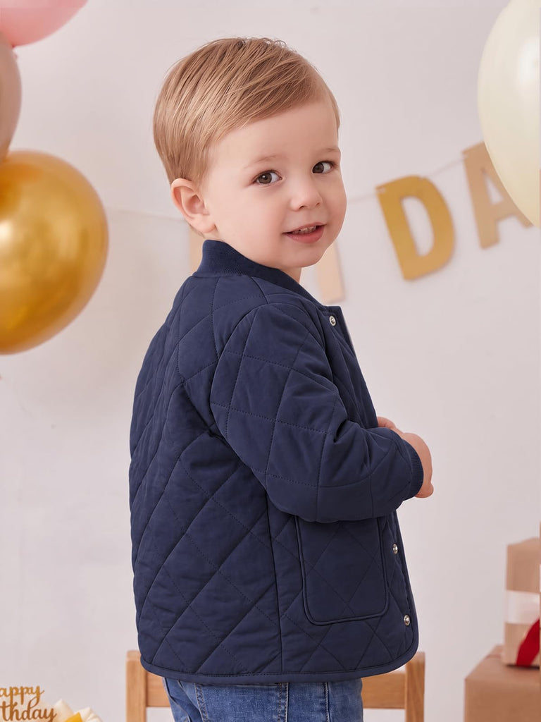 Toddler Baby Boy Quilted Bomber Puff Jacket Snap Button Coat