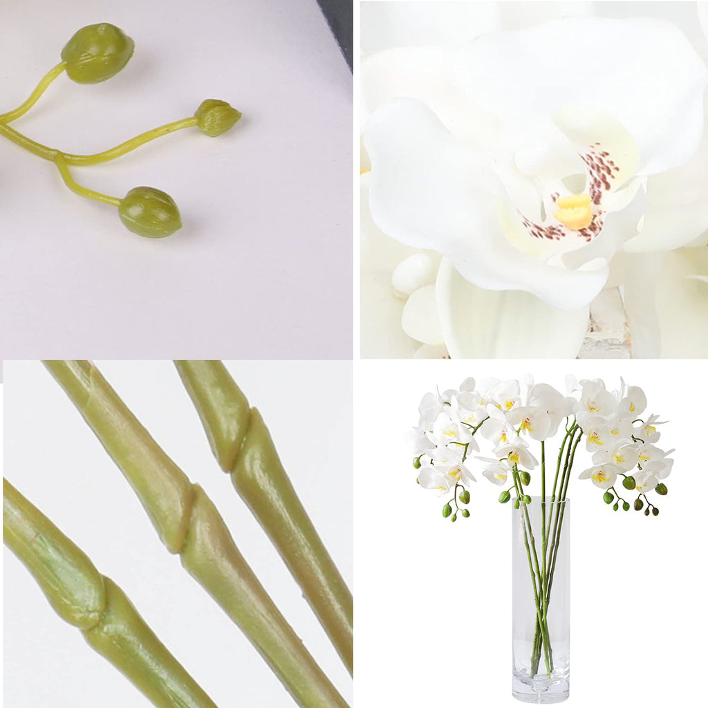 5 Pcs Artificial Phalaenopsis Flowers and 4 Bundles Leaves, Artificial Orchid Flowers with 4 Bundles Leaves Stem