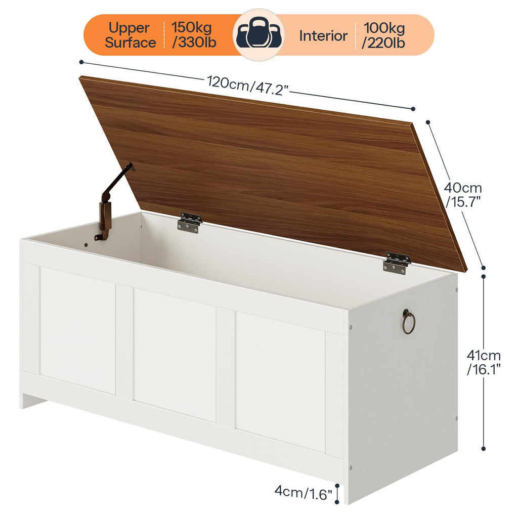 47.2" Large Storage Bench, Retro Storage Chest with Safety Hinge, Wooden Storage Trunk, Toy Chest with Lift Top