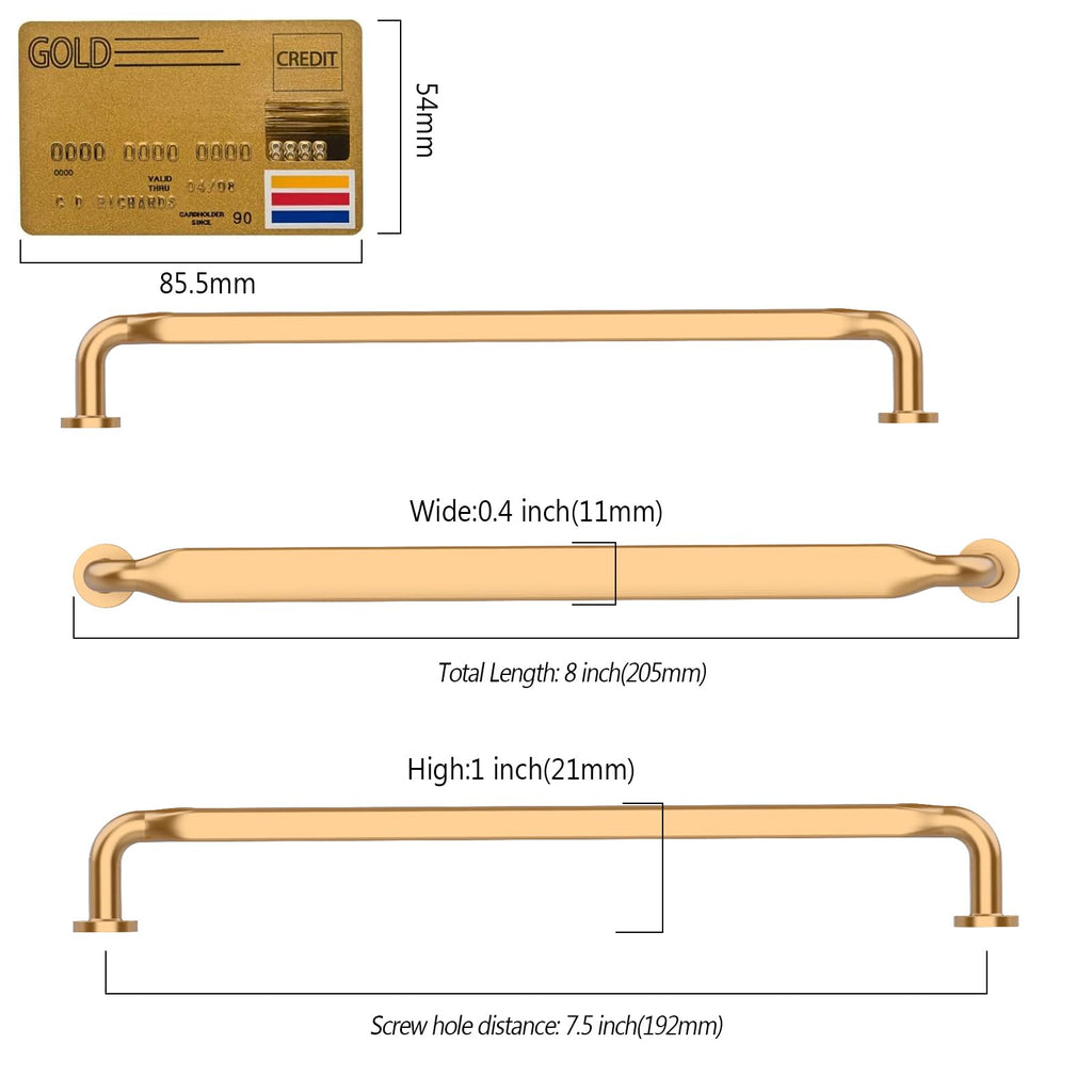 10 Pack Champagne Bronze Cabinet Pulls 7.55 Inch(192mm) Hole Centers Kitchen Cabinet Handles Solid Zinc Alloy Cabinet
