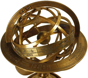Brass Antique Finish Armillary Celestial Globe with Zodiac Engravings