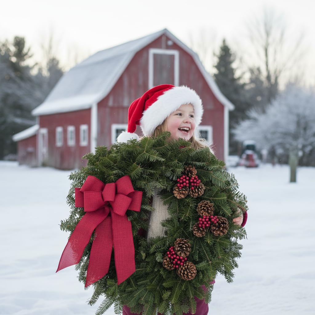 Fresh Christmas Wreath for Front Door 22" - Real Balsam | Live Holiday Evergreens Lasts All Winter Outdoor | Arrives