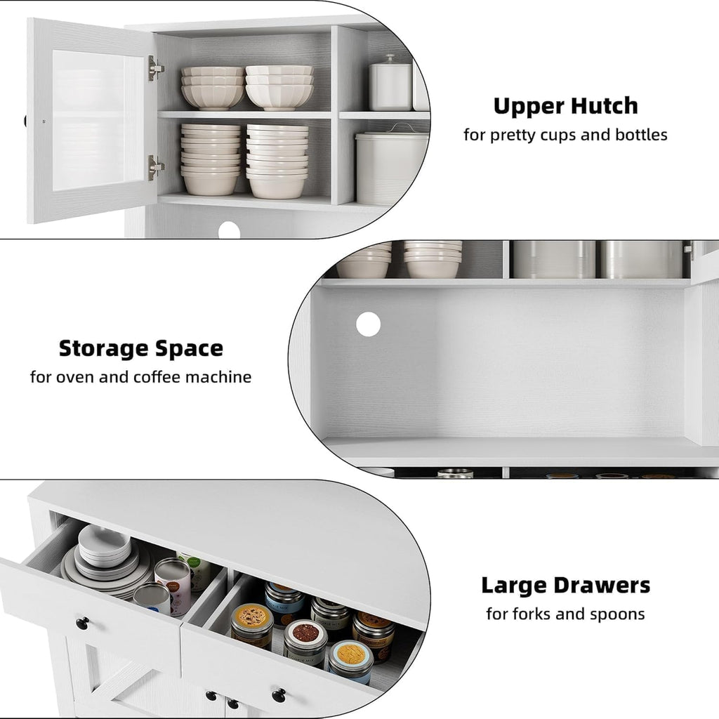 Kitchen Pantry Cabinet with Microwave Stand, Freestanding Hutch Cabinet with Buffet Cupboard, Tall Kitchen Cabinets