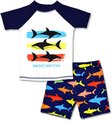 Kids Short Sleeve Sunsuit Swimwear Boys Two Piece Rash-Guard-Sets Dinosaur Pattern