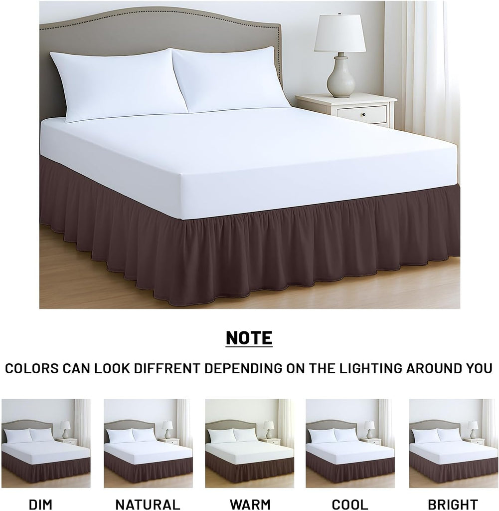 15 Inch Drop Ruffled Bed Skirt Queen Size - Classic Gathered Styling, Platform Style Dust Ruffle with Secure Fit