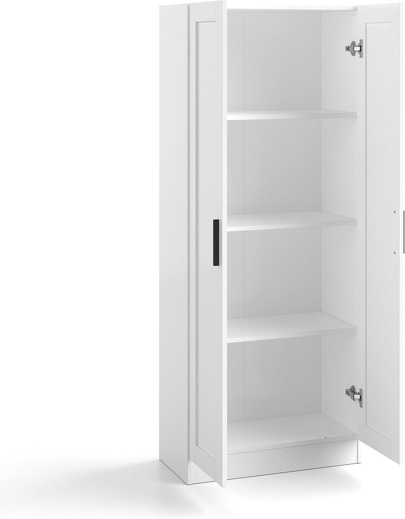 Wooden Storage Cabinet, Narrow Pantry Cabinets Free Standing Tall Storage Cabinet with 2 Doors and Shelves (White)
