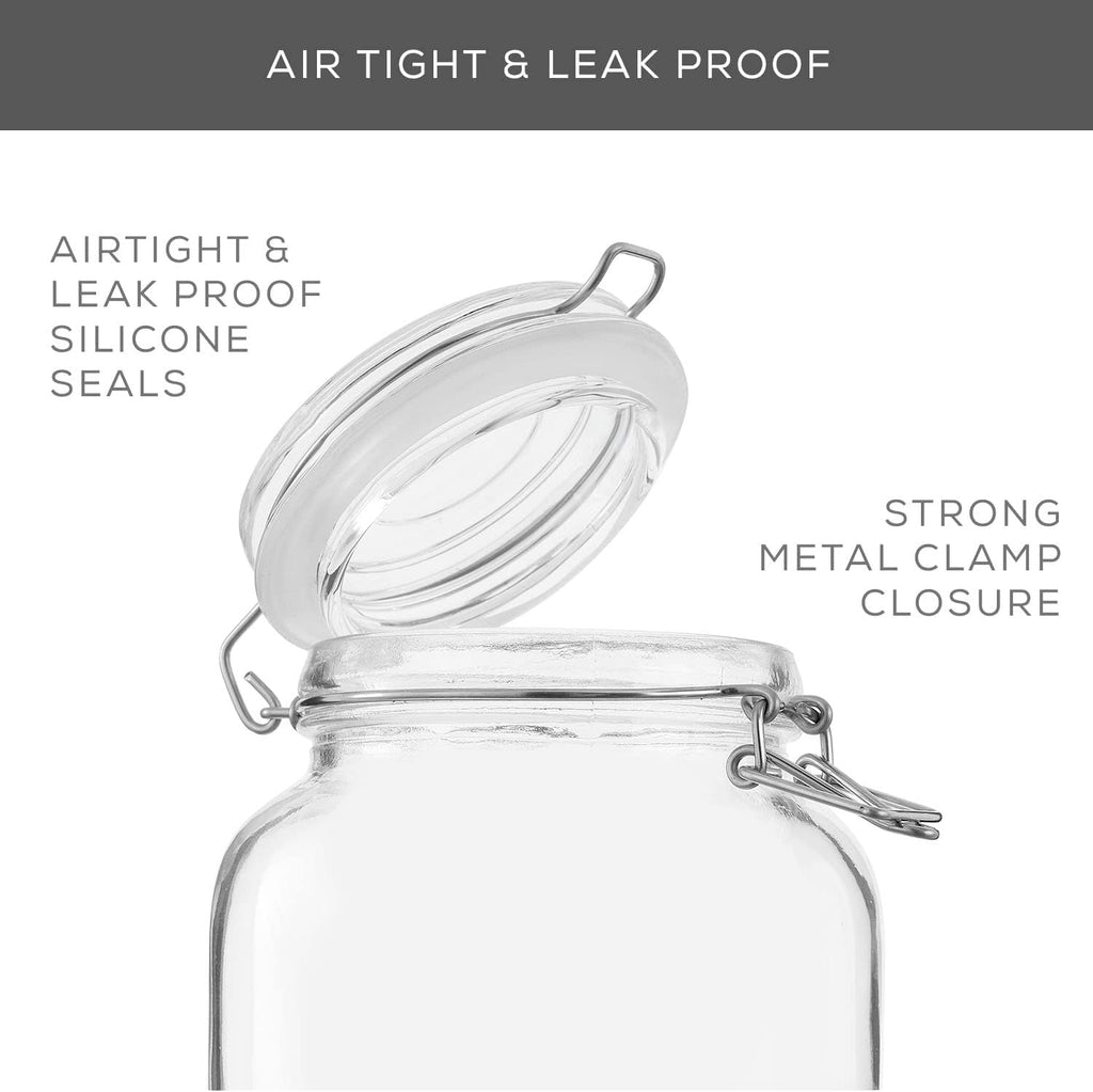Airtight Glass Jars with Lids. 50oz Glass Jar with Lid and 6 Silicone Seals! Med Glass Food Storage - Set of 3