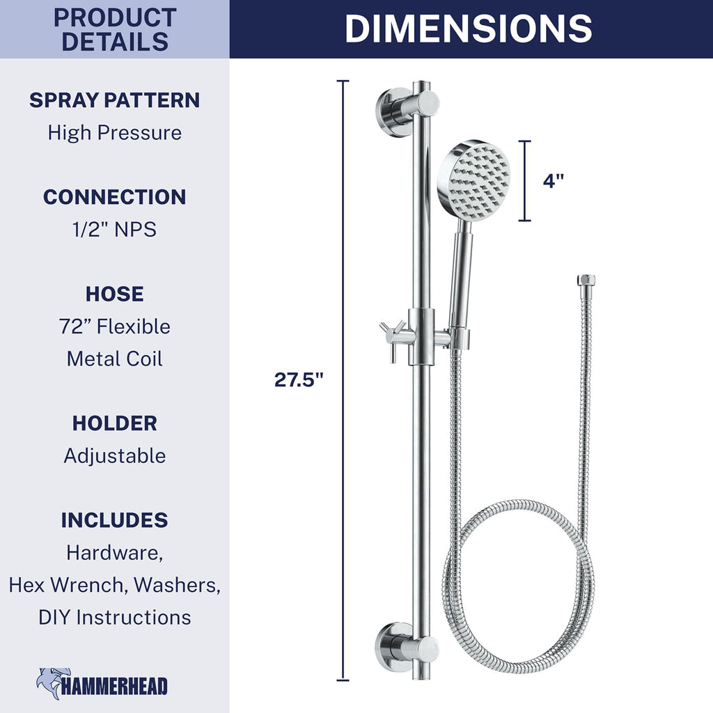 Metal Shower Slide Bar Set with Handheld Shower Head and Hose