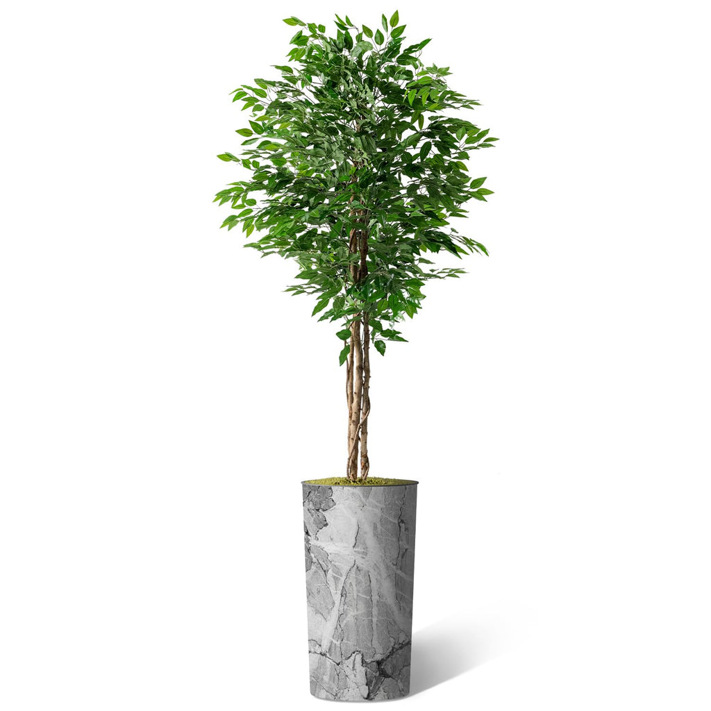 Artificial Tree in Modern Planter, Fake Ficus Silk Tree for Indoor and Outdoor Home Decoration - 75" Overall Tall