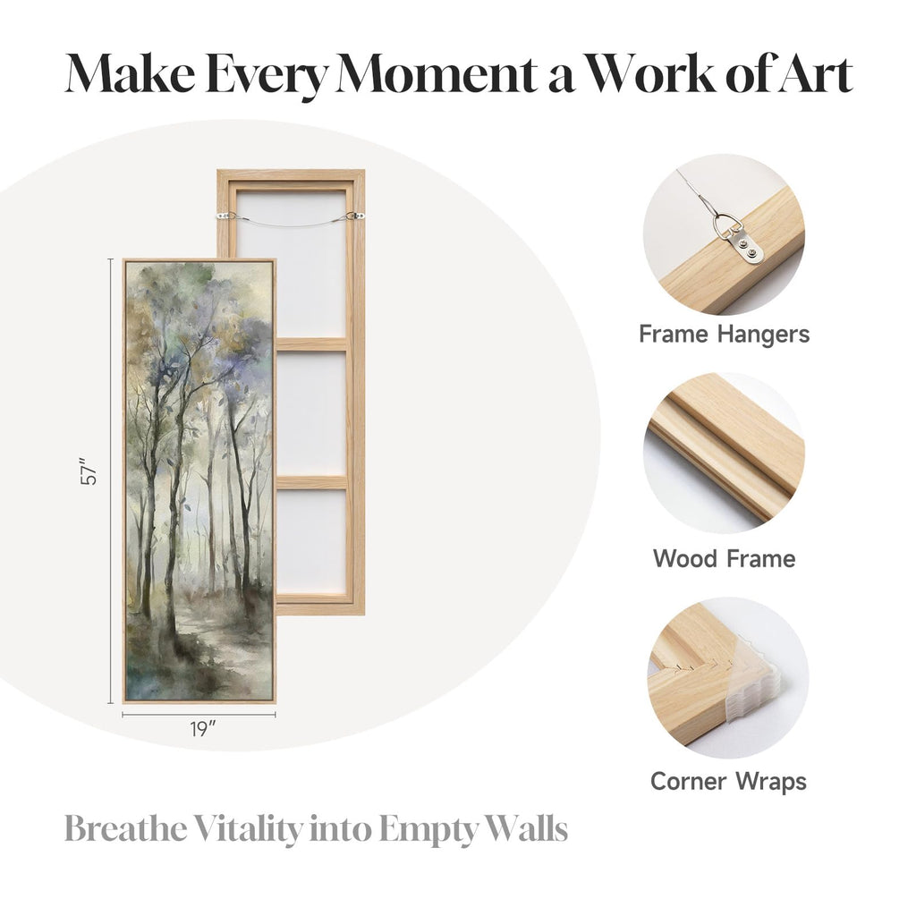 Framed Long Narrow Abstract Forest Landscape Vertical Wall Art, 18x56 Inch